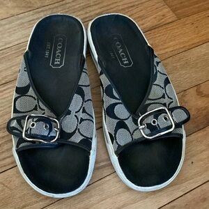 COACH Signature Black and Gray Bonny Canvas Slides Sandals 8